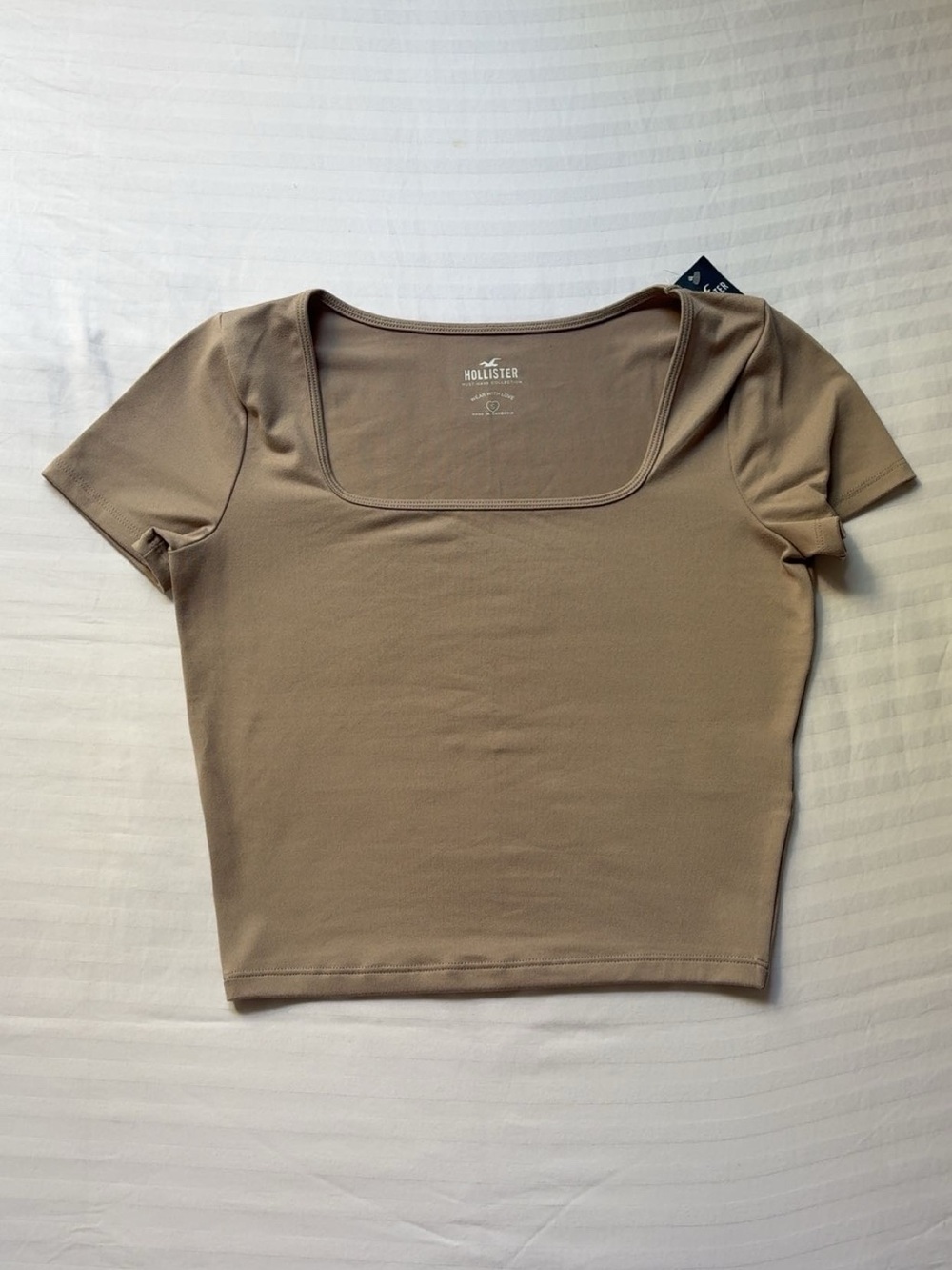 Hollister Square Neck Short Sleeve Crop Top - Taupe